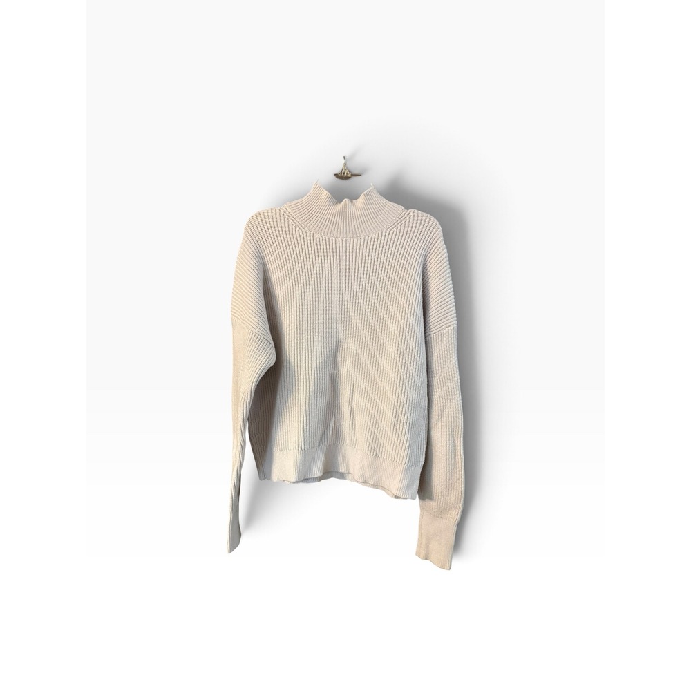 Truth by Republic Women Cream Ribbed Mock Neck Drop Shoulder Sweater Small